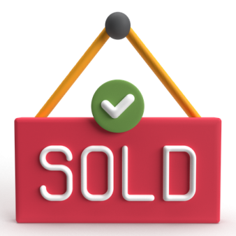 a red sign with the word sold on it