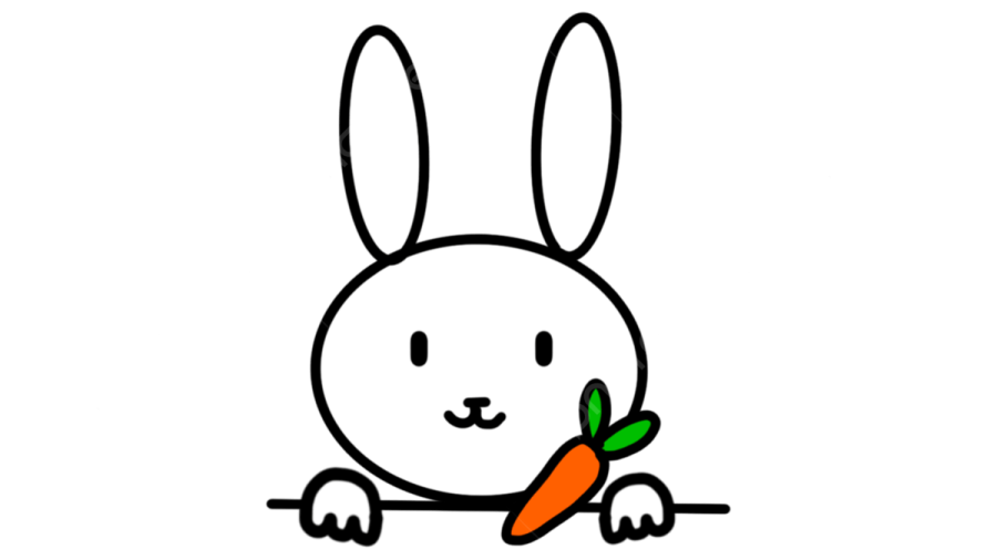 a white rabbit holding a carrot