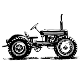 a black and white drawing of a tractor