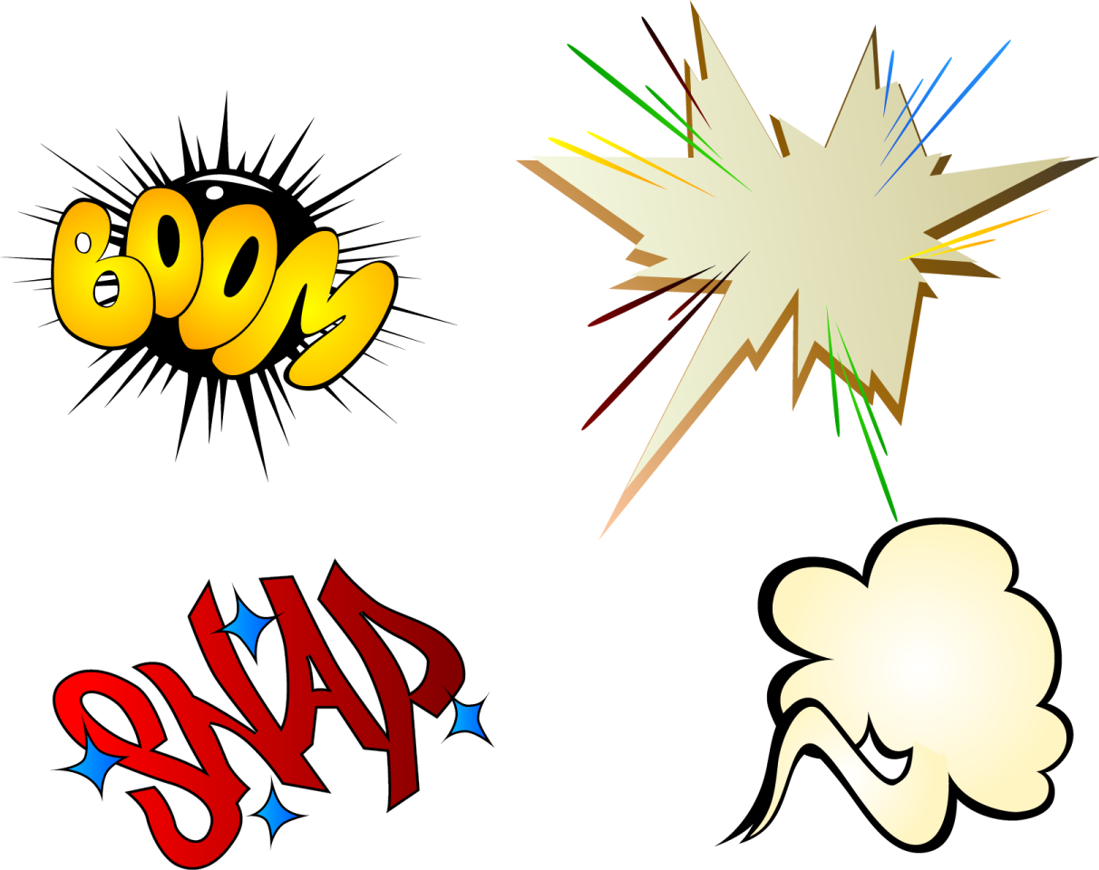 a set of four different comic style icons