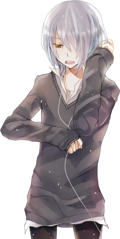 an anime character with white hair and blue eyes