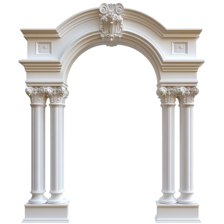 a white arch with two columns