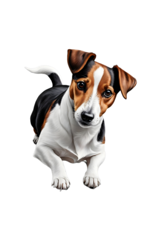 a small dog is looking up at the camera
