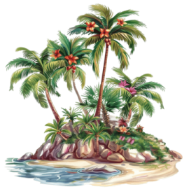 a small island with palm trees on it