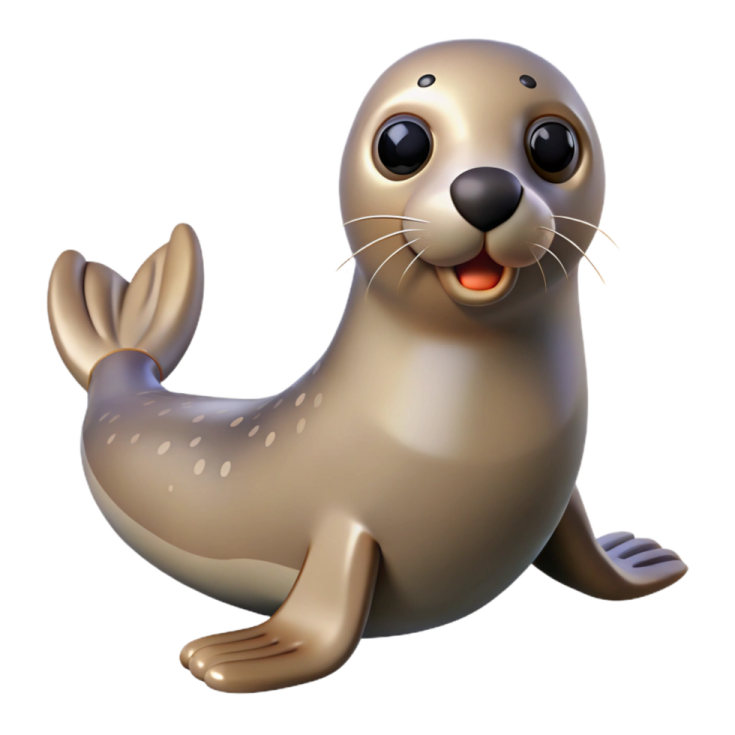 a cartoon sea lion sitting on the ground