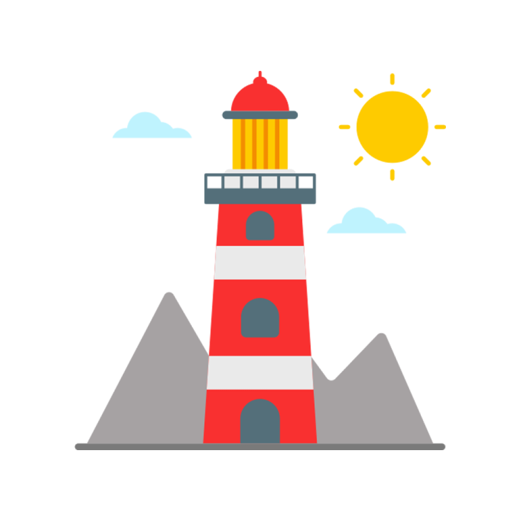 a lighthouse with the sun in the background