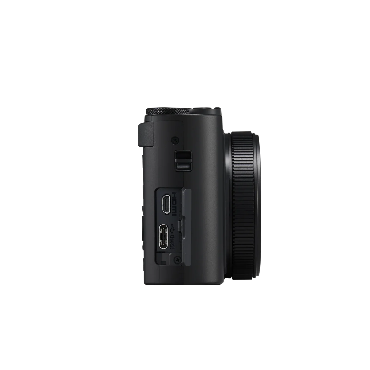 a black camera with a white background