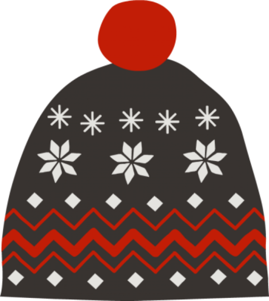 a black beanie with red and white designs on it