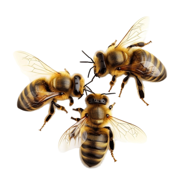 three bees on a white background