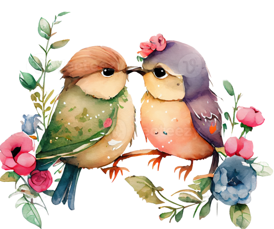 watercolor love birds clipart