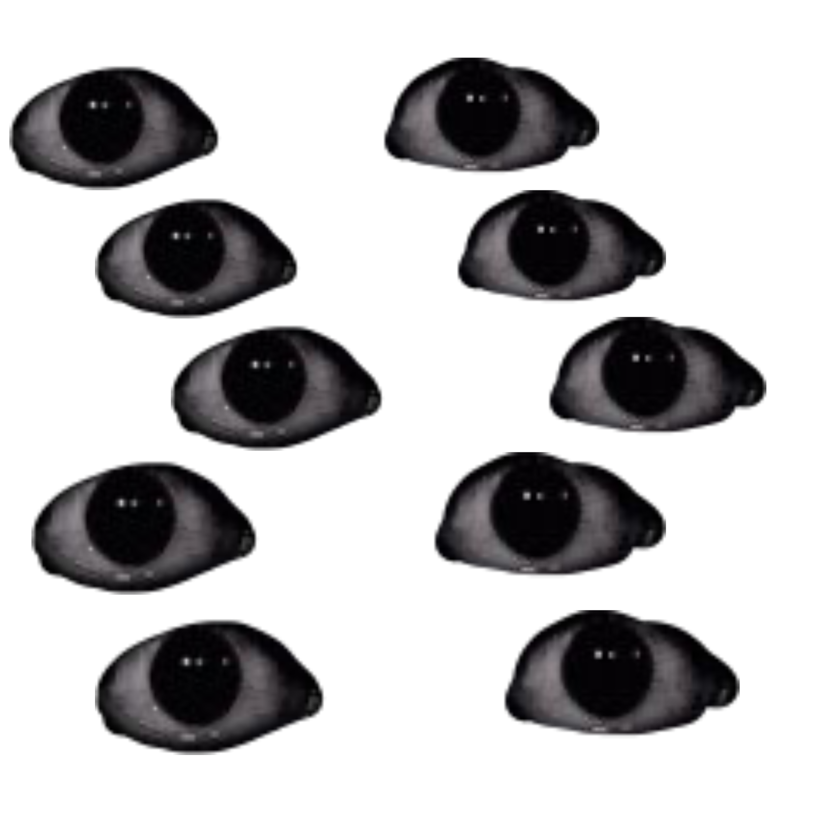 a group of black eyes on a white background