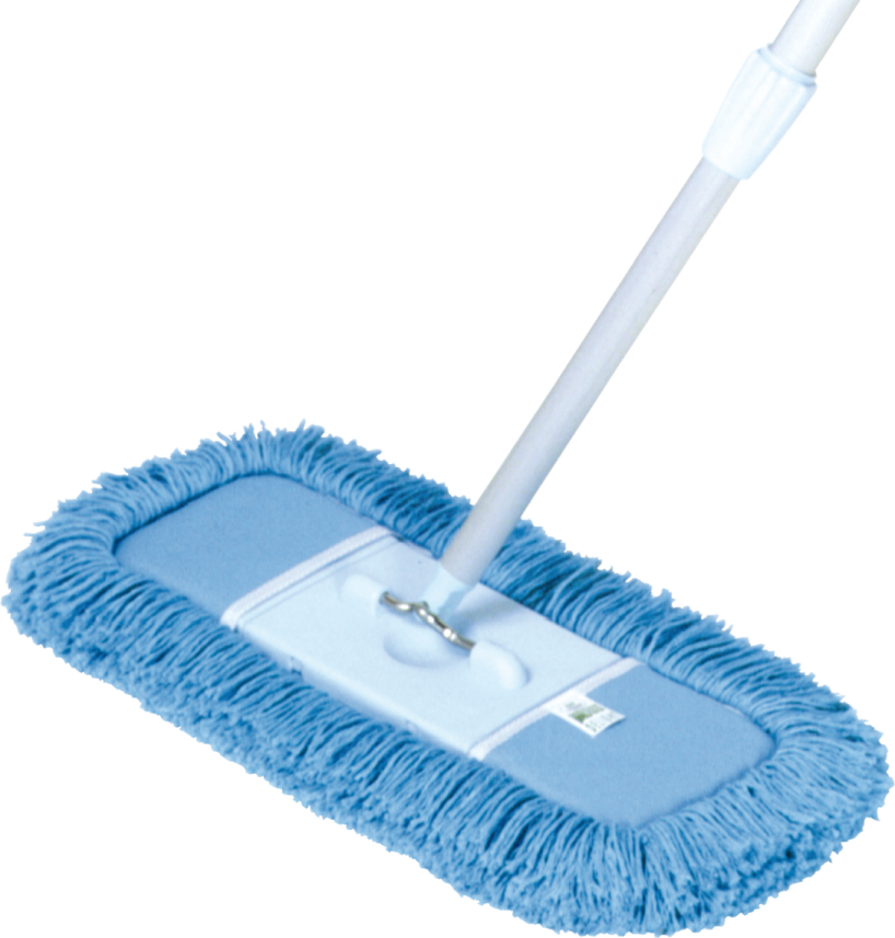 a blue mop with a white handle