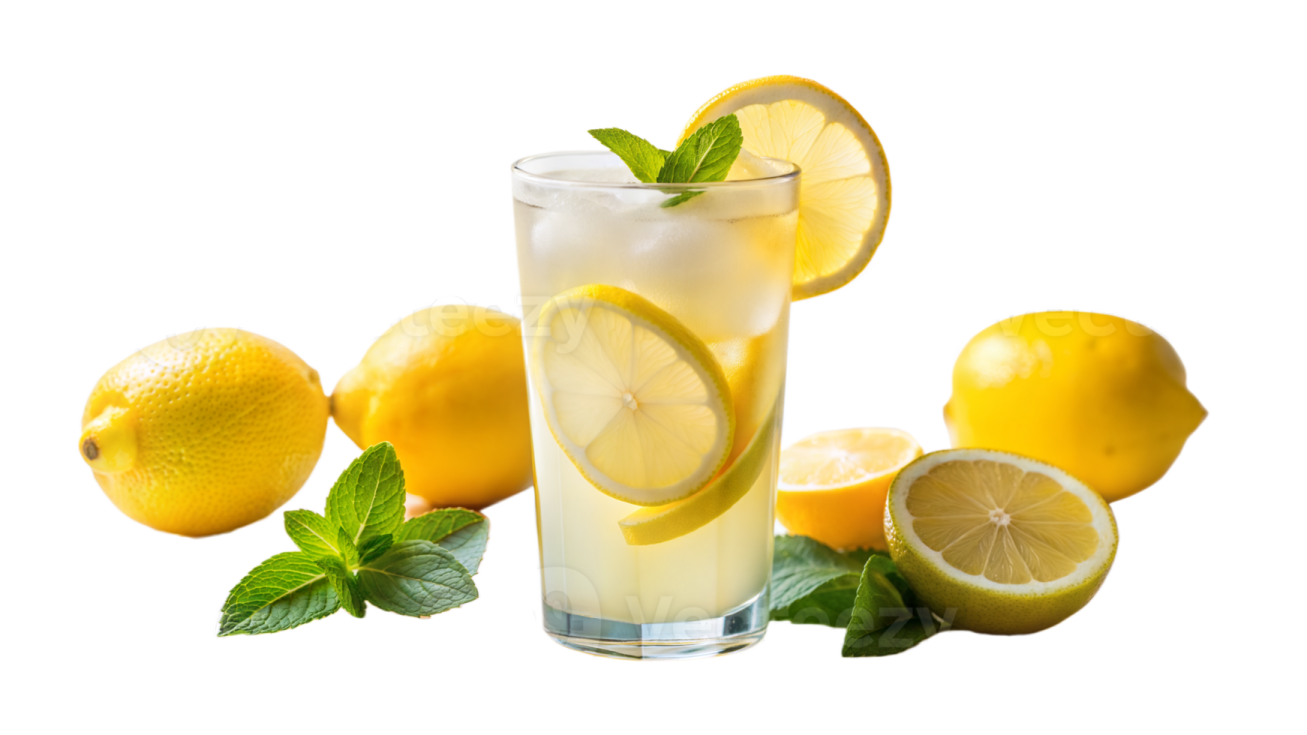a glass filled with lemon and mint