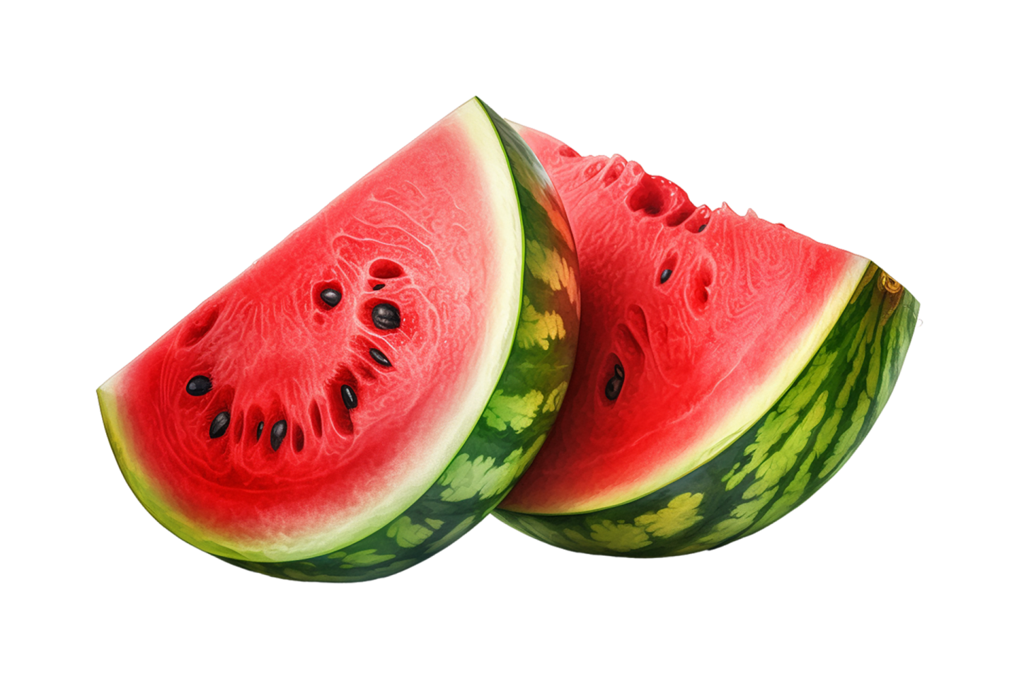 two slices of watermelon on a white background