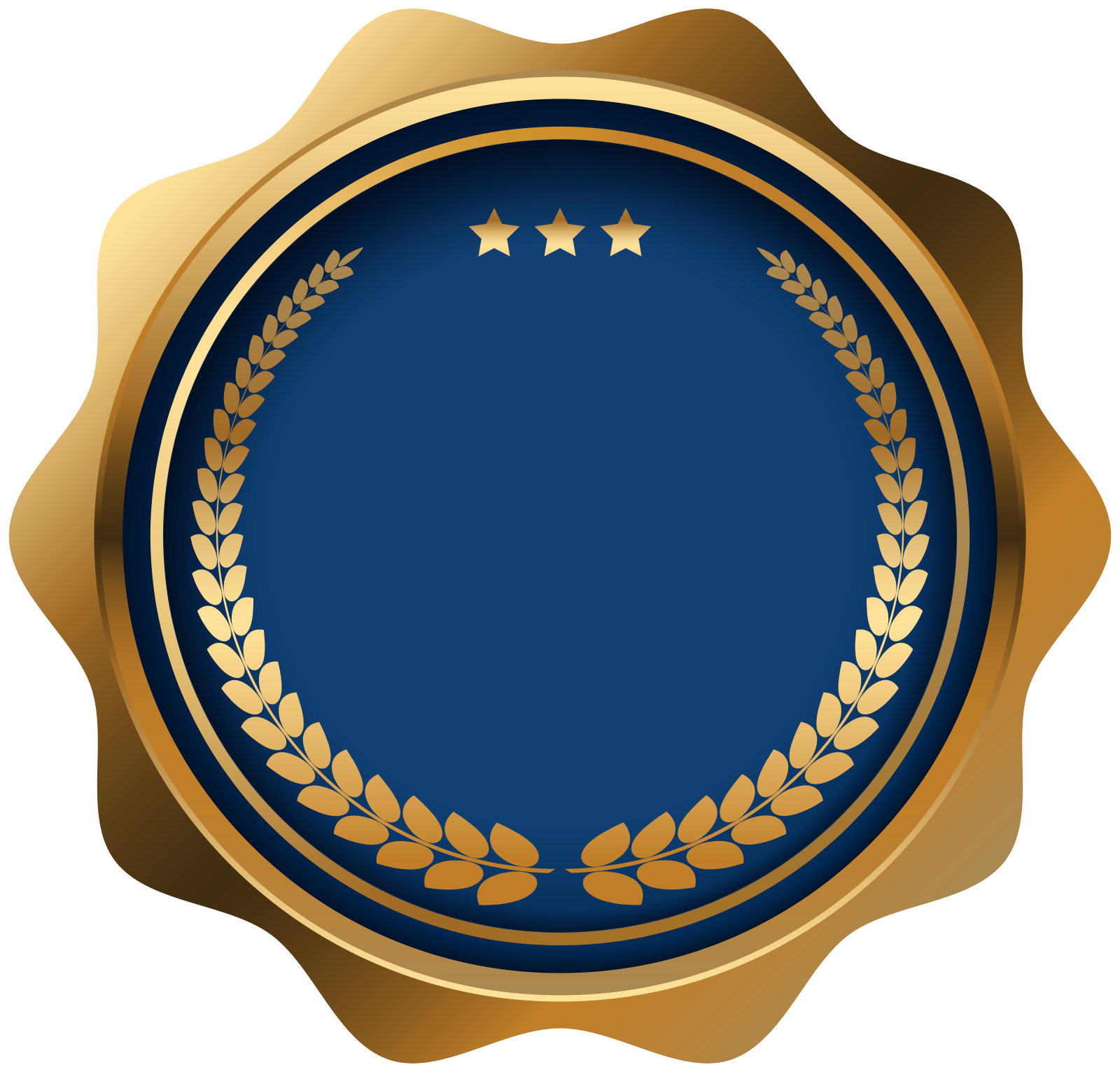a gold seal with laurel and stars on it