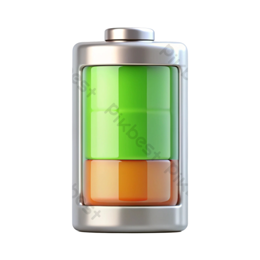 a green and orange battery on a white background