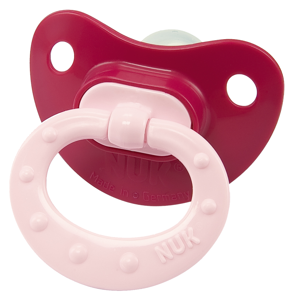 a red and white paco with a pink handle