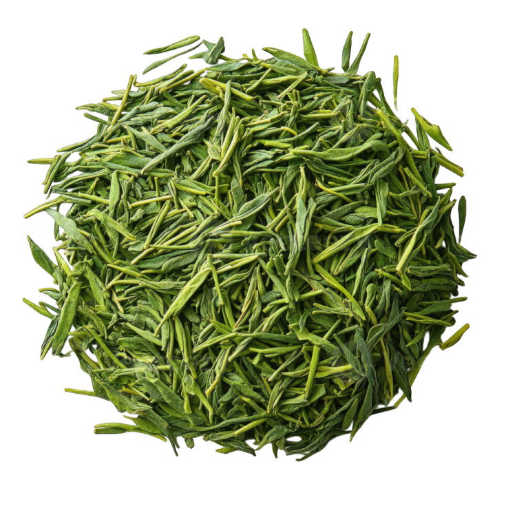 green tea leaves on a white background