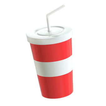 a red and white cup with a straw in it