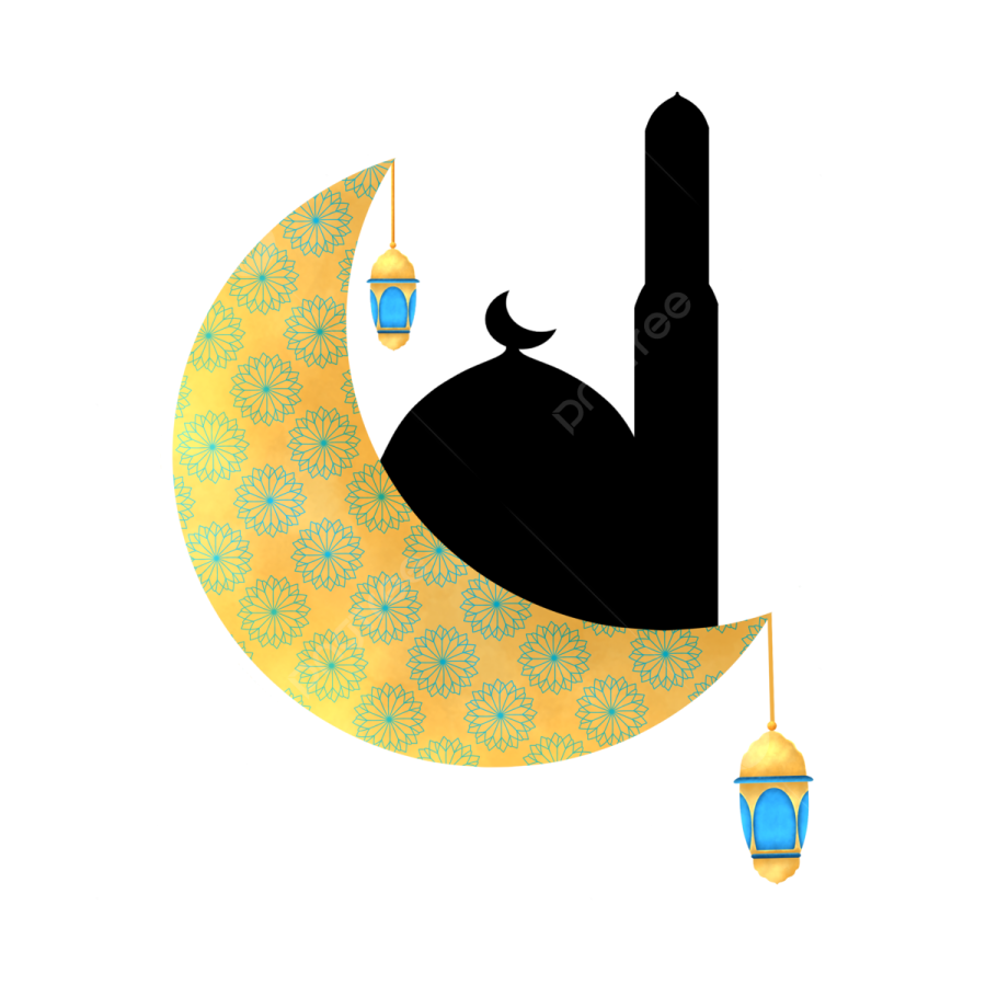 a crescent with the moon and lantern hanging from it