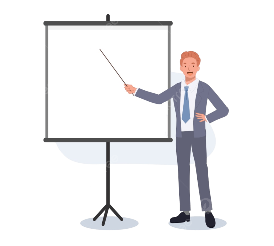 a man standing in front of a whiteboard with a pointer