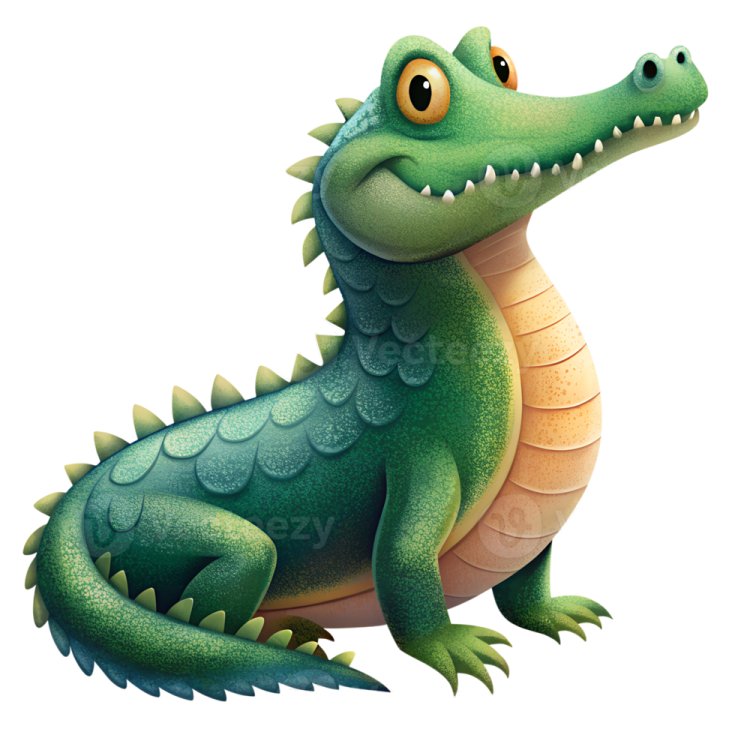 a cartoon crocodile sitting on the ground
