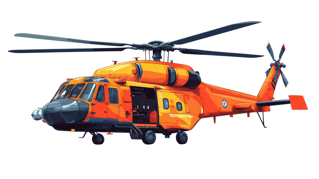 an orange helicopter on a white background