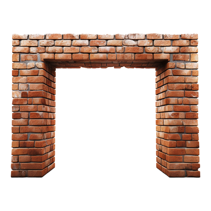 a brick fireplace with a white background