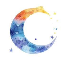 a watercolor painting of the moon and stars