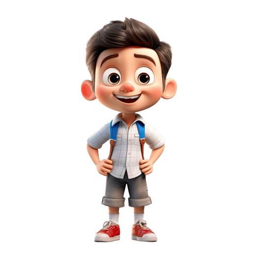 a young boy in a shirt and shorts with a backpack