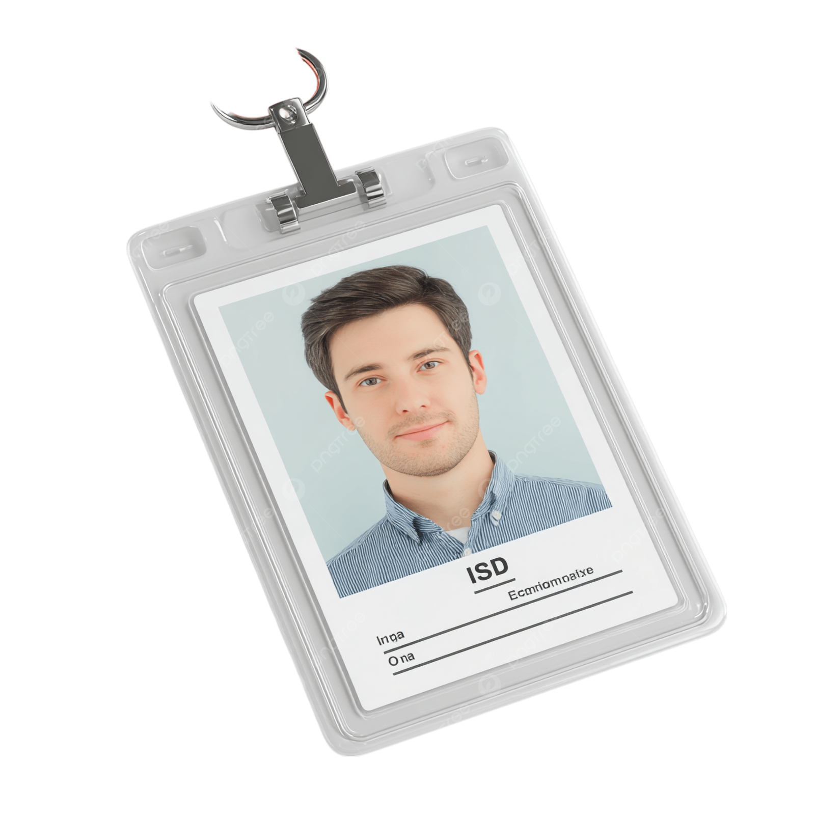 a clear plastic id badge with a red lan