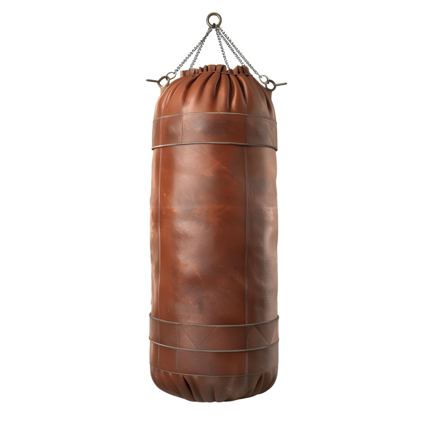 a brown leather punching bag on a white background