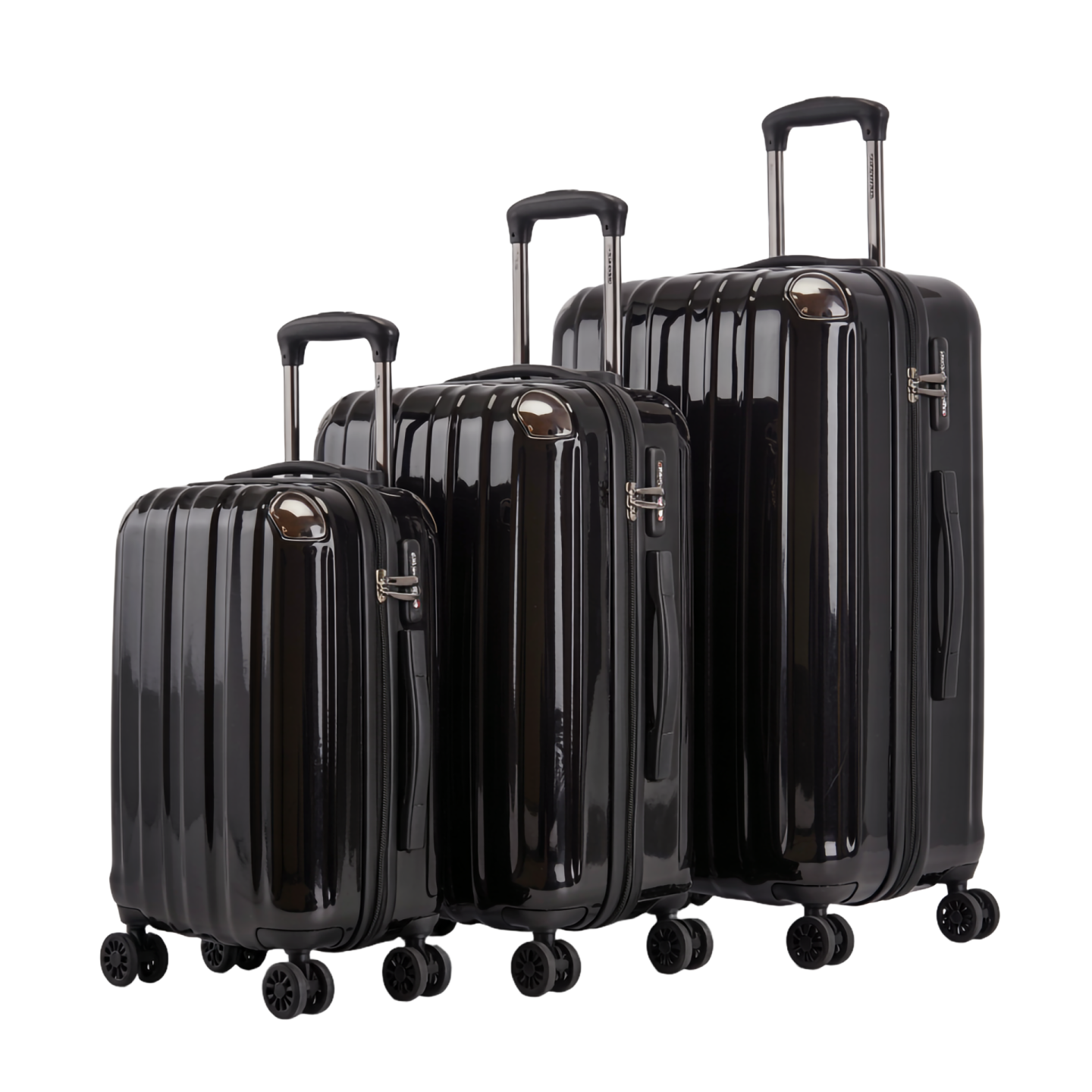 three pieces of luggage on wheels