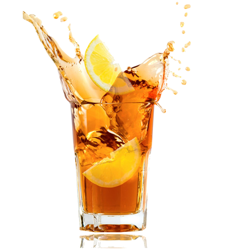a glass filled with orange juice and ice