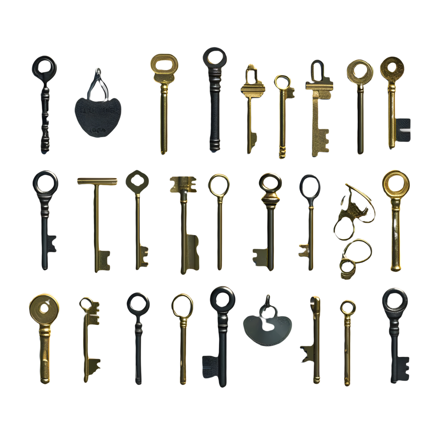 a bunch of keys on a white background