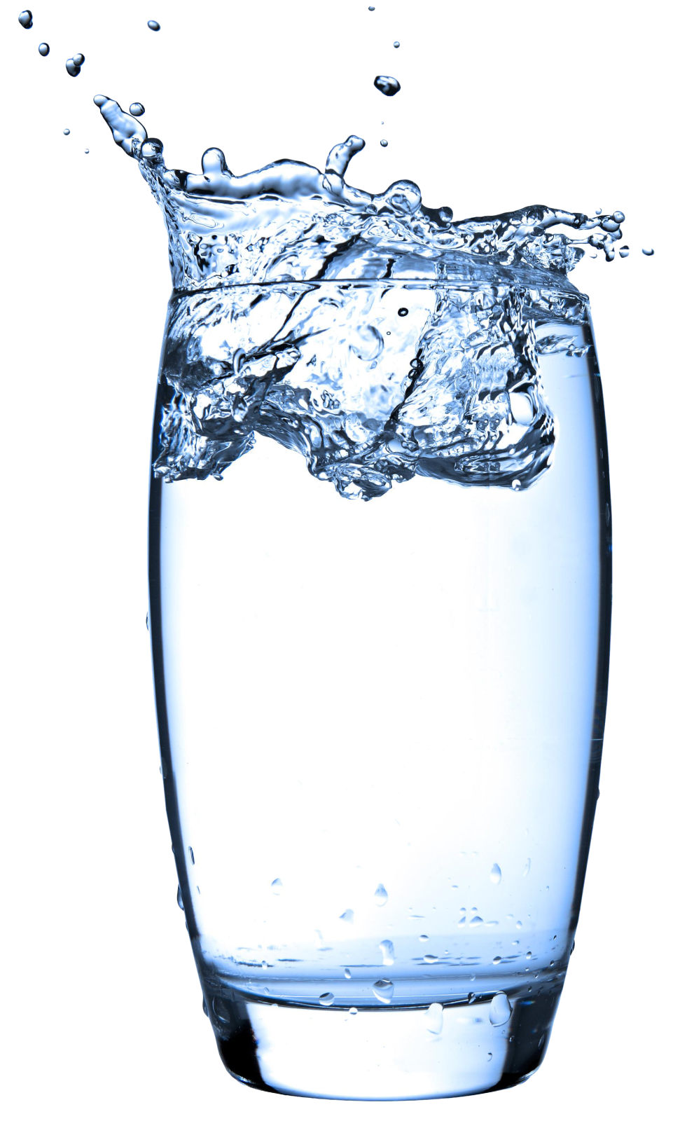 a glass filled with water on a white background