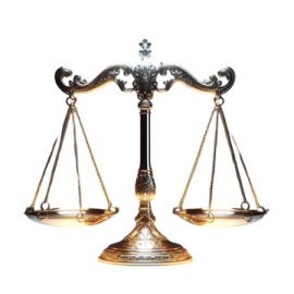 a gold balance scale on a white background