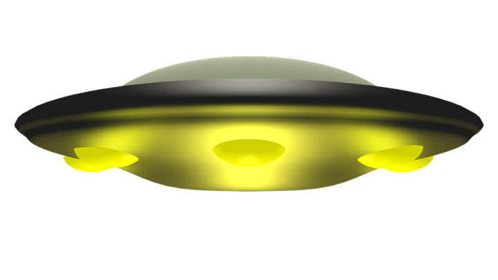 a black and yellow ufo spaceship
