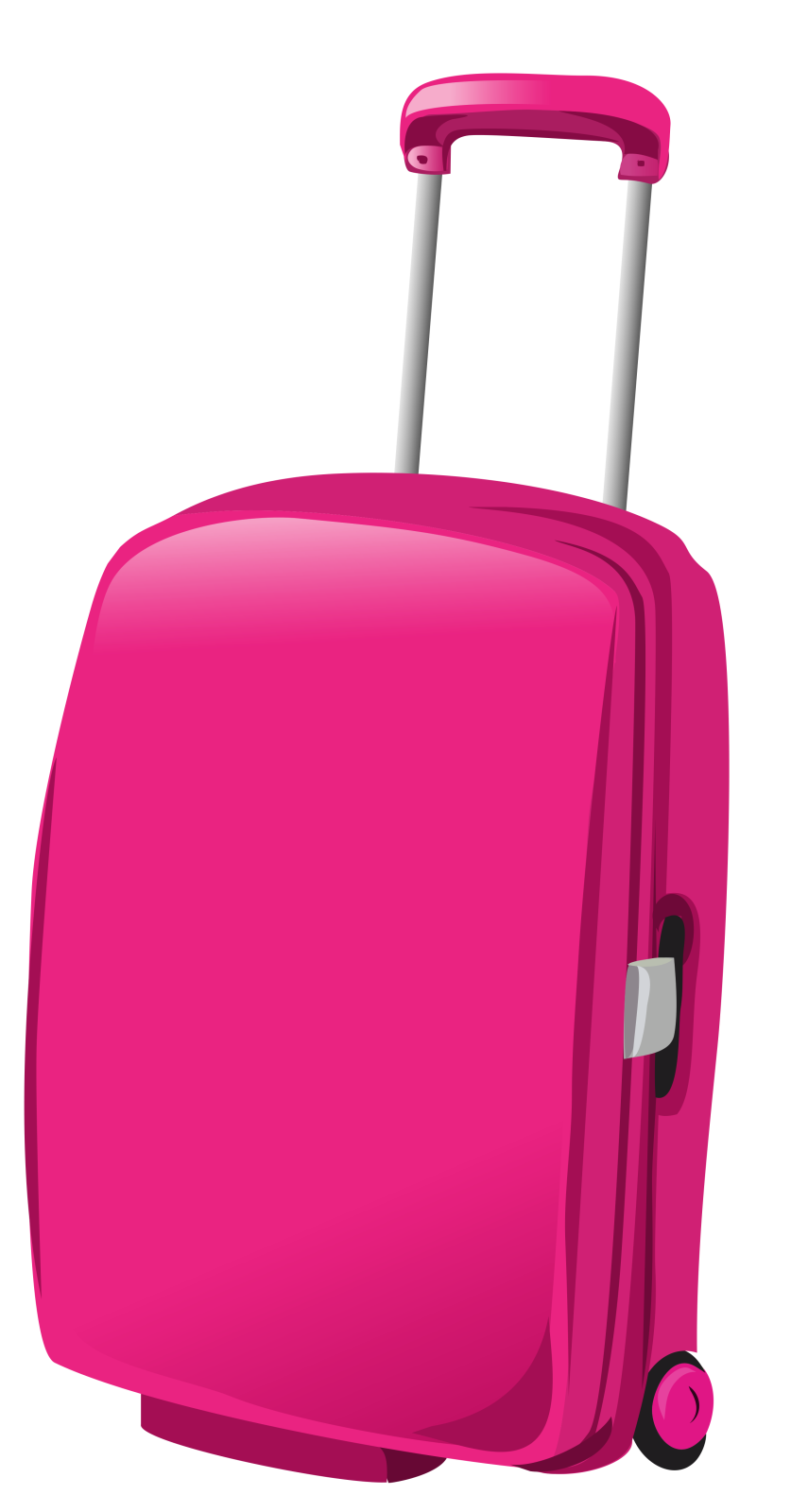 a pink suitcase with wheels