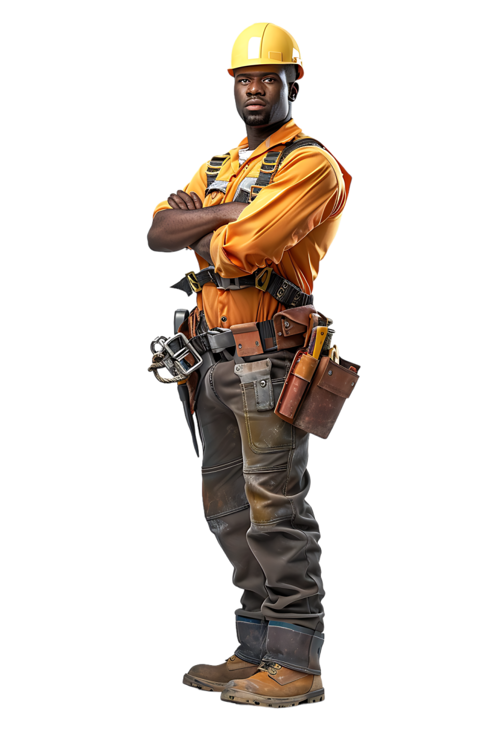 a construction worker standing with his arms crossed