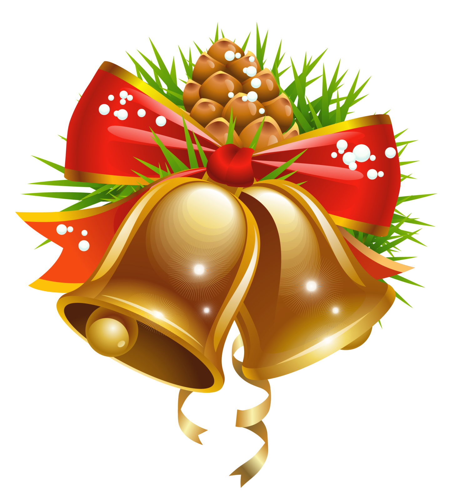 a christmas bell with red ribbon and bells