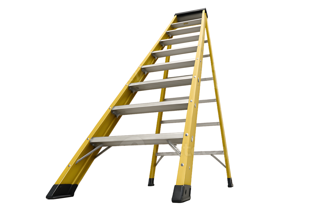 a yellow ladder on a white background