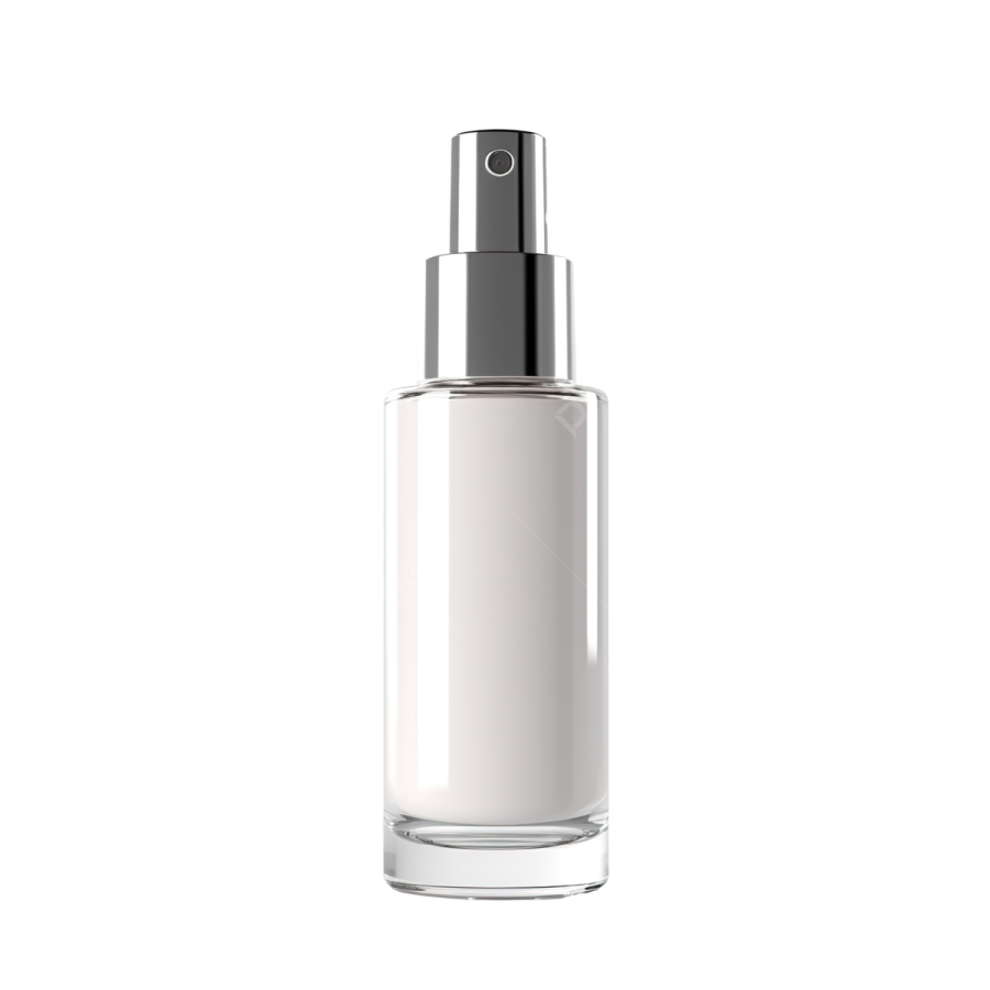 a bottle of white liquid on a white background