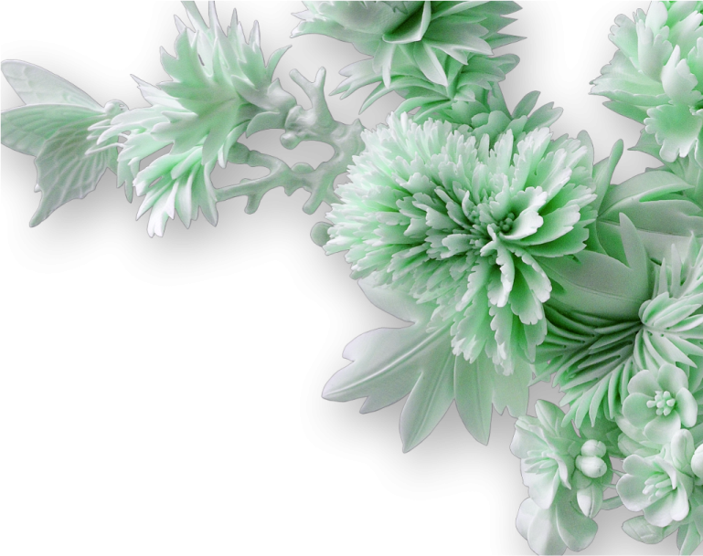 a bunch of green flowers on a white background