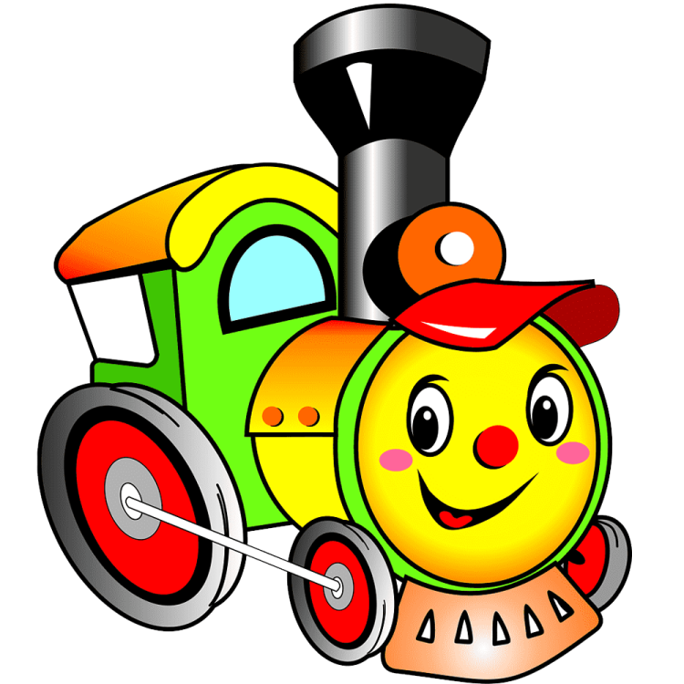 a cartoon train with a smiling face
