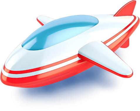 a red and white toy plane on a white background