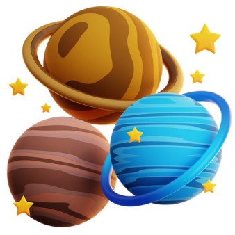 three planets with stars around them