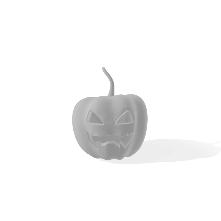a gray pumpkin with an evil face on it