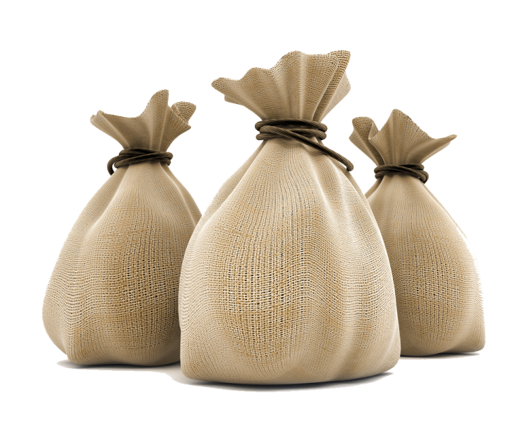 three bags filled with buk and tied together