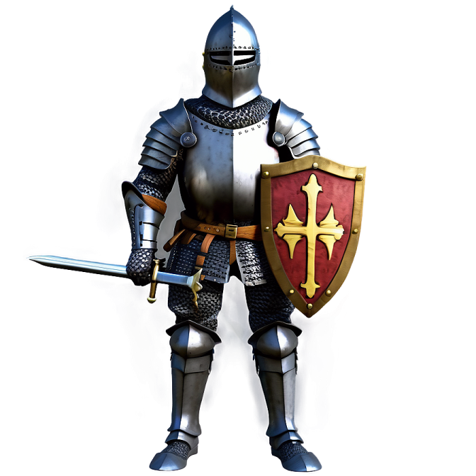 a knight with a sword and shield